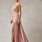 Vestido de Tul con Cristales, Perlas y Lentejuelas con Cauda Desmontable, Color Blush
