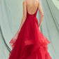 Vestido cruzado con tirantes y caída en V Colores Red y Royal