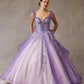 Vestido de Fiesta de Tul y Encaje Bordado con Cristales, Cuentas y Lentejuelas, Color Purple
