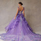 Vestido de Fiesta de Tul y Encaje Bordado con Cristales, Cuentas y Lentejuelas, Color Purple