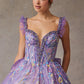 Vestido de Fiesta de Tul y Encaje Bordado con Cristales, Cuentas y Lentejuelas, Color Purple