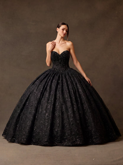Vestido de Fiesta de Tul con Brillo Bordado con Lentejuelas y Cristales, Color Pink Y Black