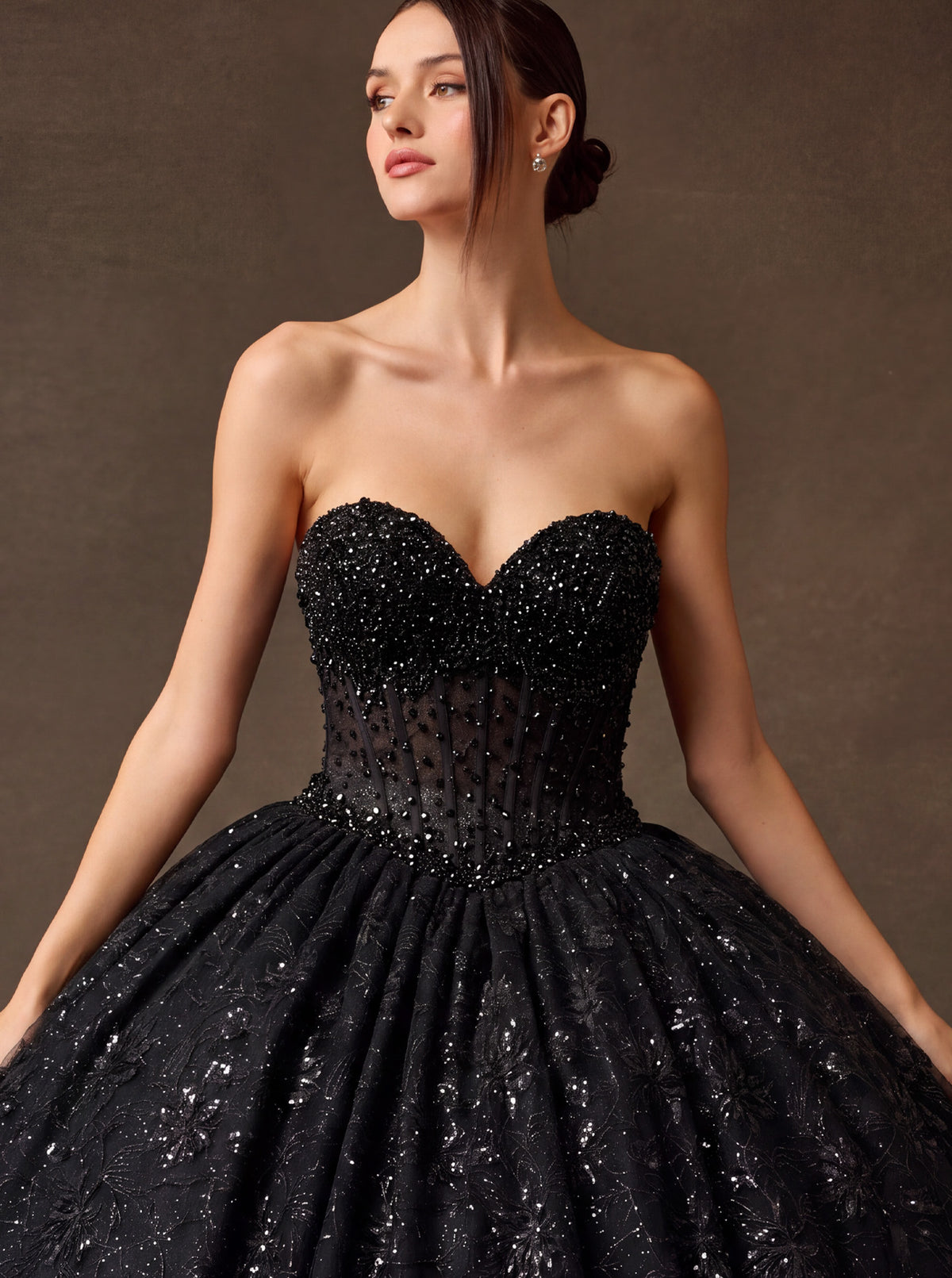 Vestido de Fiesta de Tul con Brillo Bordado con Lentejuelas y Cristales, Color Pink Y Black