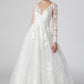 Vestido de Novia Línea A Con Mangas Largas Cuello V Color Off White
