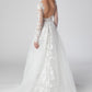 Vestido de Novia Línea A Con Mangas Largas Cuello V Color Off White