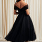Vestido Con Hombros Descubiertos, Escote en Corazón Color Black.