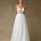 Vestido de Novia en Corte A, de Tul con Aplicaciones de Cuentas, Lentejuelas y Perlas, Con Tirantes y Cuello en V, Color Off White