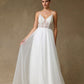Vestido de Novia en Corte A, de Tul con Aplicaciones de Cuentas, Lentejuelas y Perlas, Con Tirantes y Cuello en V, Color Off White