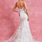 Vestido de Novia Corte Sirena Escote en Pico y con Cinturon Fijo.