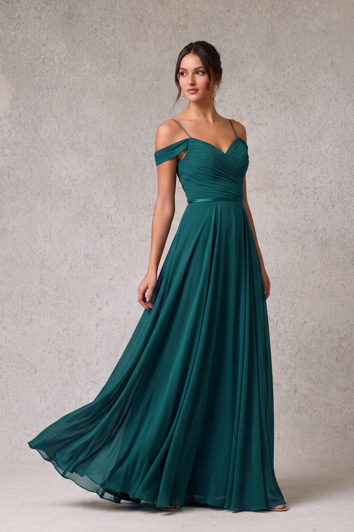 Vestido de Chiffon al Hombro con Tirantes (Varios Colores)