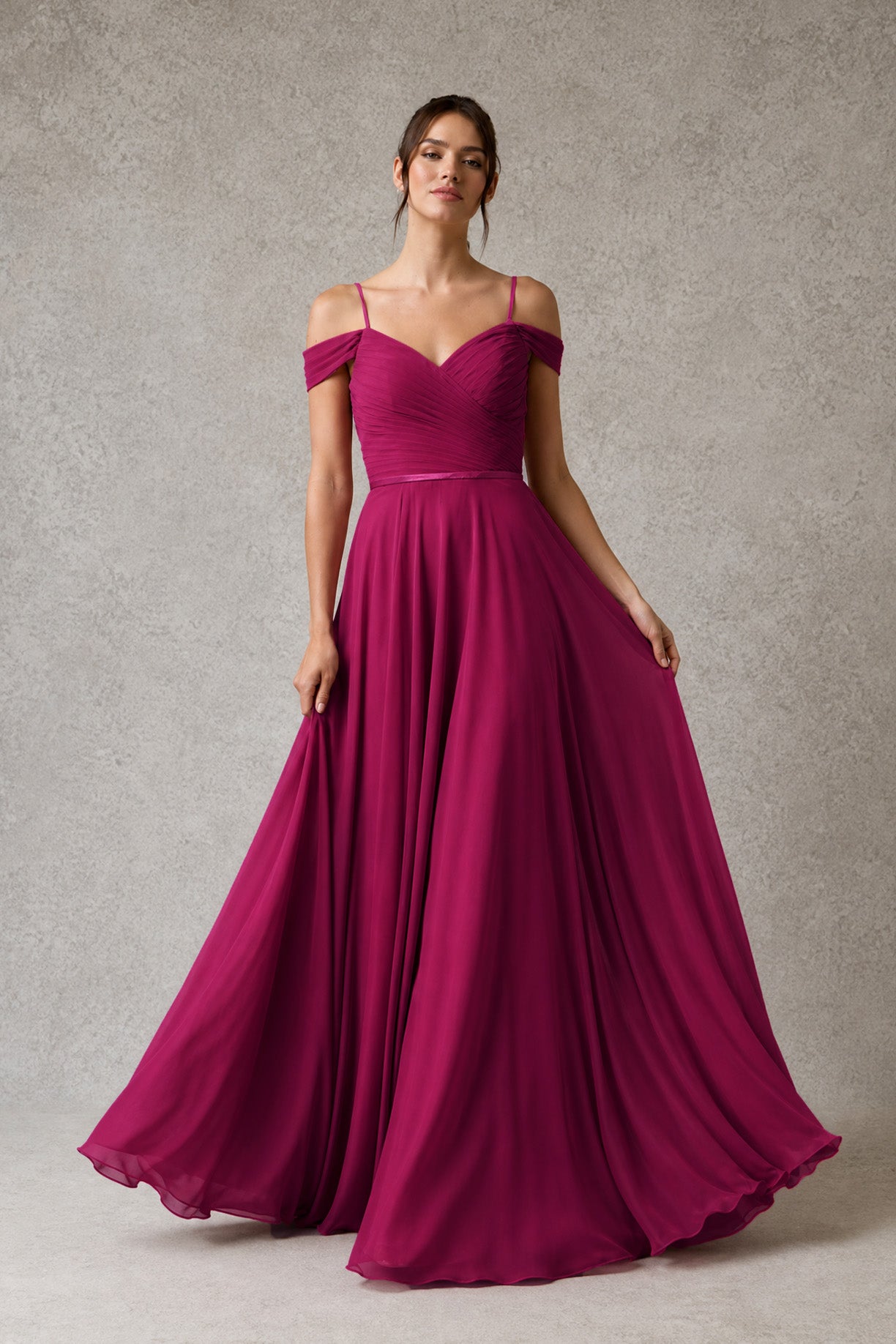 Vestido de Chiffon al Hombro con Tirantes (Varios Colores)