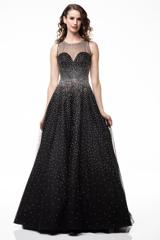 Vestido en Linea A sin Mangas con Cuello redondo Piedras Brillosas