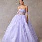 Vestido de Fiesta Hombros Fuera Escote Corazón y con Cordones en la Espalda Color Lilac