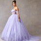 Vestido de Fiesta Hombros Fuera Escote Corazón y con Cordones en la Espalda Color Lilac
