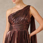 Vestido Metalizado de un Hombro Color Bronze