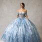 Vestido de Fiesta de Tul  Bordado con Encaje, Cristales y Lentejuelas, con Hombros Descubiertos, Color  Ice Blue
