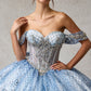 Vestido de Fiesta de Tul  Bordado con Encaje, Cristales y Lentejuelas, con Hombros Descubiertos, Color  Ice Blue