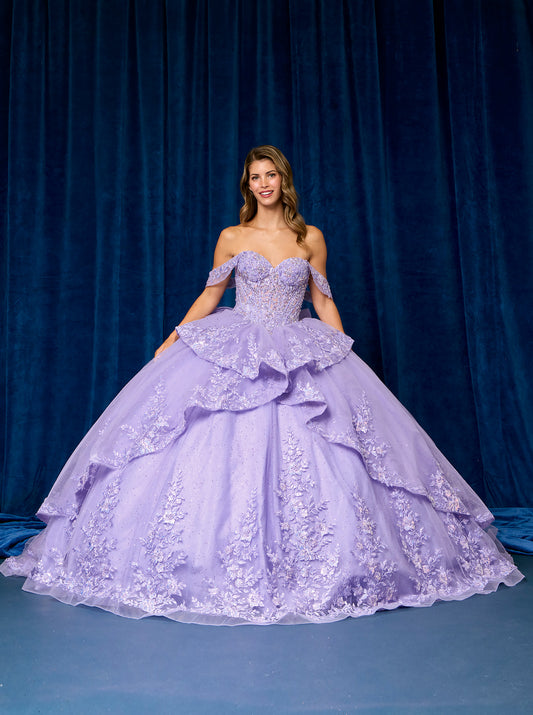 Vestidos Corte Princesa, Con Escore Corazón, Hombros Descubiertos, Corsé y Lazo Trasero Desmontable, Color Lilac