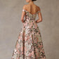 Vestido en Corte A, Cuello en V, Hombros Descubiertos con Bolsillos Laterales, Color Blush Sage Print