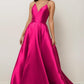 Vestido Corte en A con Tirantes y Escote en V, Color Magenta