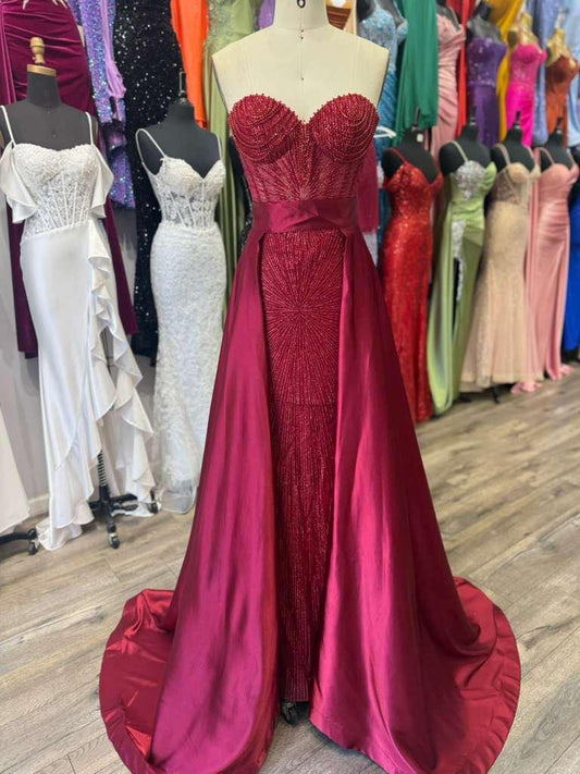 Vestido  Corte Sirena Escote de corazón, detalles de brillo y corpiño transparente.(Varios Colores)