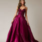 Vestido Corte en A de Organza, con Escote Corazón con Bolsillos y en la Espalda, Color Plum