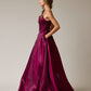 Vestido Corte en A de Organza, con Escote Corazón con Bolsillos y en la Espalda, Color Plum