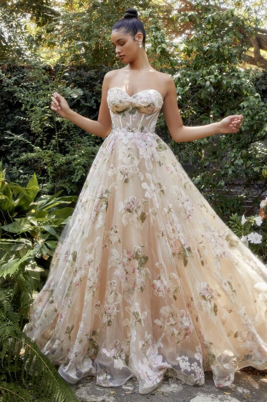 Vestido corte A Estampado Floral con Corse