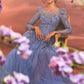 Vestido Manga Larga, Corte en A con Detales Sobre Capa de Tul Suave, Color Blue