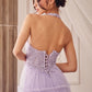 Vestido Halter  de Encaje con Falda de Volantes (Dos Colores)