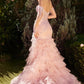 Vestido Corte Sirena con Encaje y Tul Sin Tirantes.(Varios Colores)