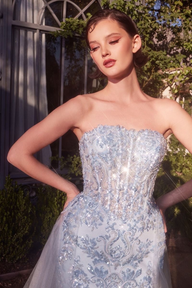 Vestido Brillante con Sobrefalda Sin Tirantes. (Dos Colores)
