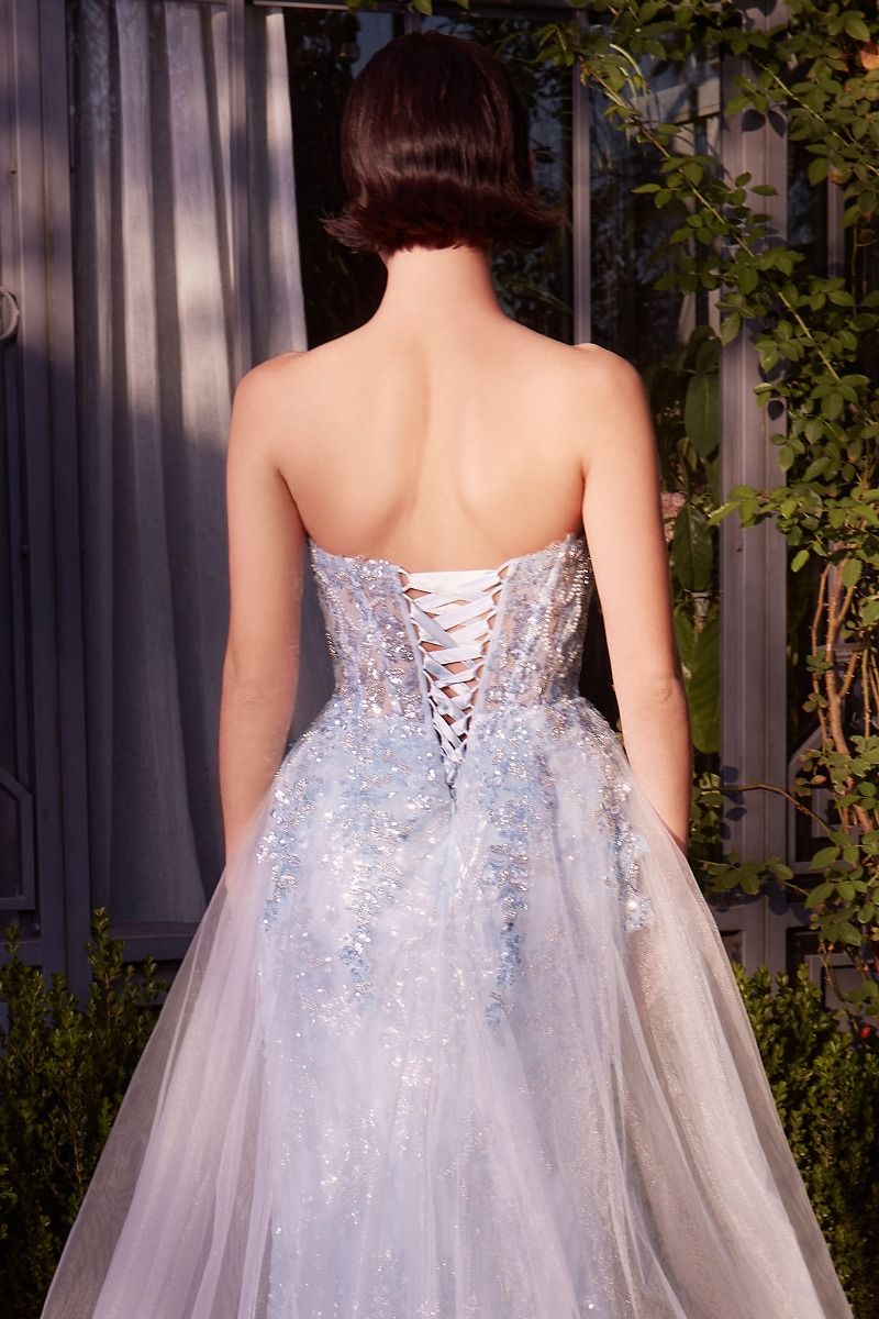 Vestido Brillante con Sobrefalda Sin Tirantes. (Dos Colores)