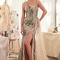 Vestido y Sobrefalda con Adornos de Un Hombro Color Champagne