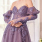 Vestido Línea A sin Tirantes y Mangas Desmontables Color English Violet.