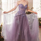 Vestido Línea A sin Tirantes y Mangas Desmontables Color English Violet.