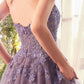 Vestido Línea A sin Tirantes y Mangas Desmontables Color English Violet.