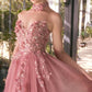  Vestido de Tul con Detalles de Encaje y Con gargantilla. (Varios Colores)