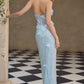 Vestido Ajustado Corto con Corpiño Transparente, Aplicaciones de Cuentas y Detalles Florales en 3D, Color Lt Blue