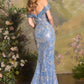Vestido Escote con hombros descubiertos con detalles florales de cristal y cuentas de lentejuelas intrincadas (Varios Colores)