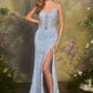 Vestido Entallado con Corpiño de Encaje Transparente con Motivo Floral y Abertura en la Pierna (Varios Colores)