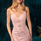 Vestido Entallado con Corpiño de Encaje Transparente con Motivo Floral y Abertura en la Pierna (Varios Colores)