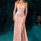 Vestido Entallado con Corpiño de Encaje Transparente con Motivo Floral y Abertura en la Pierna (Varios Colores)