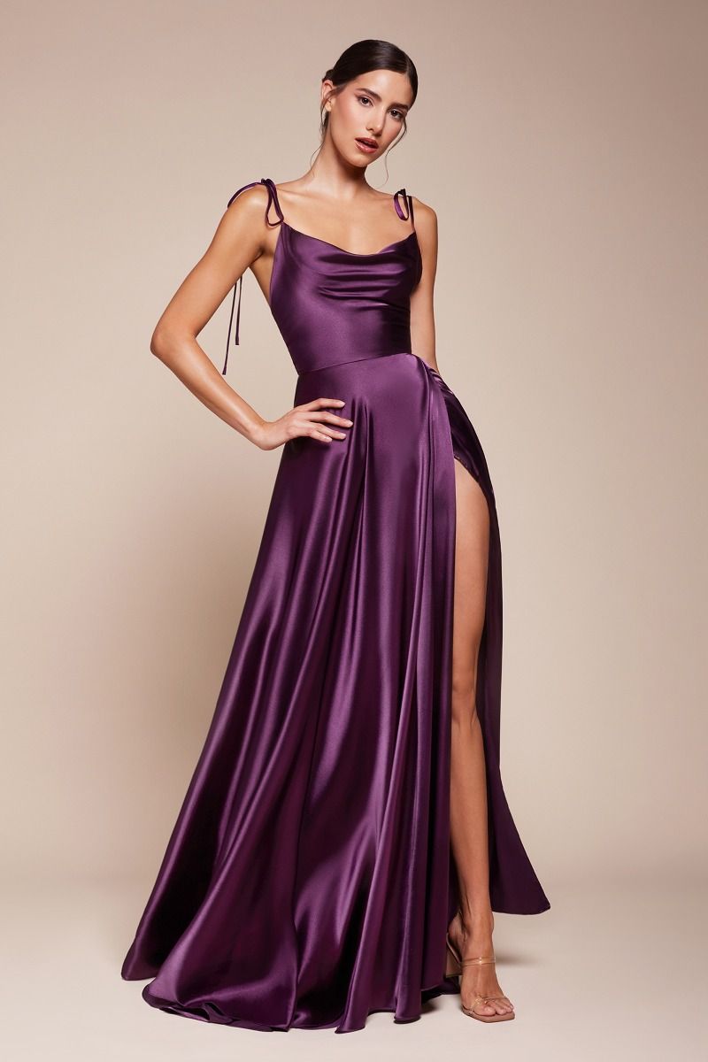Vestido de Dama de Honor corte A con Tela Satinada y Lazos Ajustables (Varios Colores)
