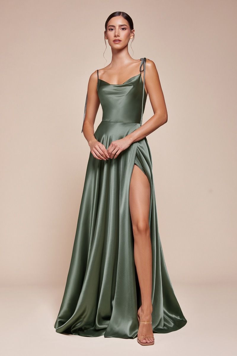 Vestido de Dama de Honor corte A con Tela Satinada y Lazos Ajustables (Varios Colores)