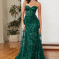Vestido Ajustado de Encaje y Glitter con Escote en Corazón. Colores Smoky Blue y Emerald