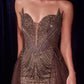 Vestido Entallado con Sobrefalda Desmontable, Escote Corazón, Corsé Semitransparente, Con Elaborados de Cristal y Pedrería Espresso y Gold