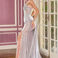 Vestido con Escote Asimétrico, Adornos de Cristales y Cuentas, con un Tirante, Color Silver
