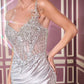 Vestido con Escote Asimétrico, Adornos de Cristales y Cuentas, con un Tirante, Color Silver