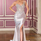 Vestido con Escote Asimétrico, Adornos de Cristales y Cuentas, con un Tirante, Color Silver